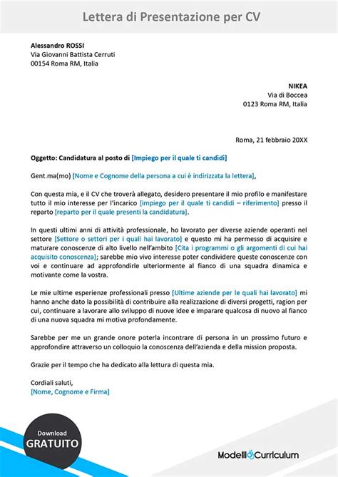 Esempio di CV e lettera di presentazione coordinati