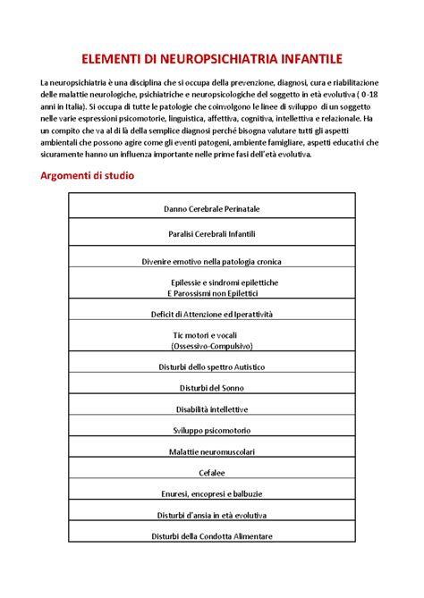 diagramma che mostra le aree di intervento della neuropsichiatria infantile