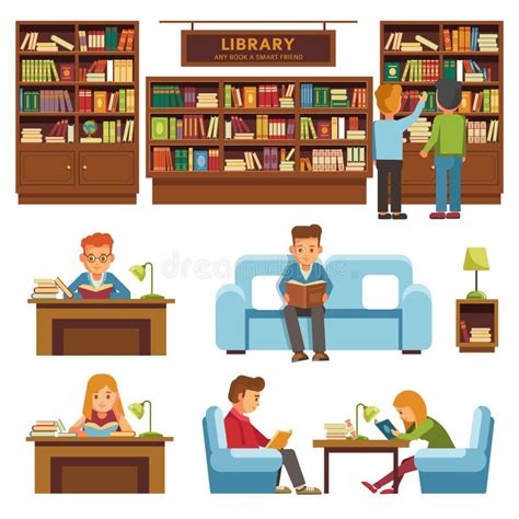 Illustrazione di persone che leggono libri in un ambiente accogliente