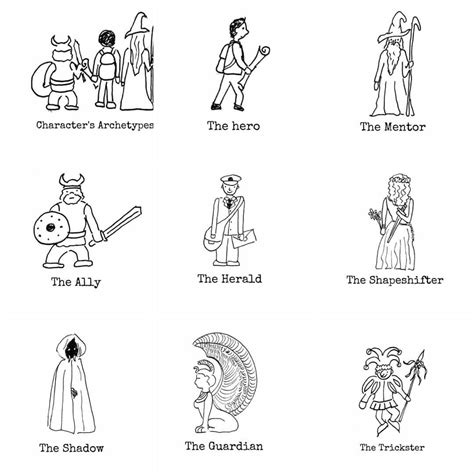 Illustrazione di archetipi classici: eroe, mentore, ombra