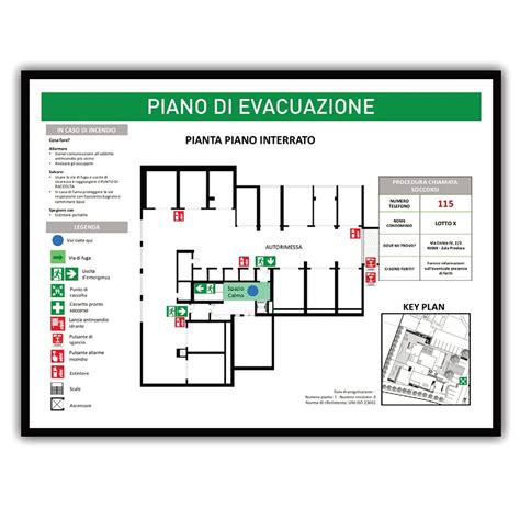 Immagine schematica di un piano di evacuazione con frecce e uscite di sicurezza