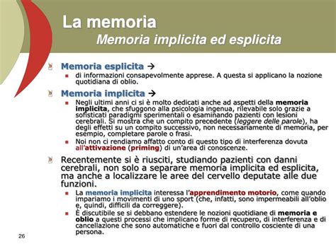 Rappresentazione grafica della memoria implicita ed esplicita