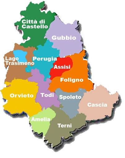 Mappa dell'Umbria con indicate le città principali