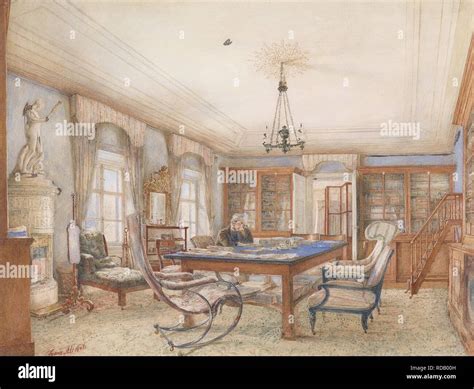 Un acquerello Biedermeier raffigurante un interno domestico dettagliato