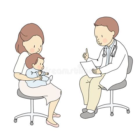 Illustrazione di un medico che parla con una famiglia e un bambino