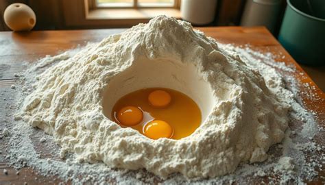Formazione della fontana di farina con le uova al centro