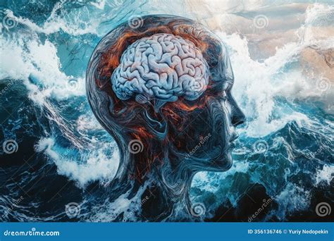 Illustrazione della mente umana con onde superficiali e un oceano profondo sottostante