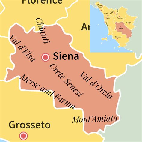Mappa della provincia di Siena con evidenziate le località menzionate