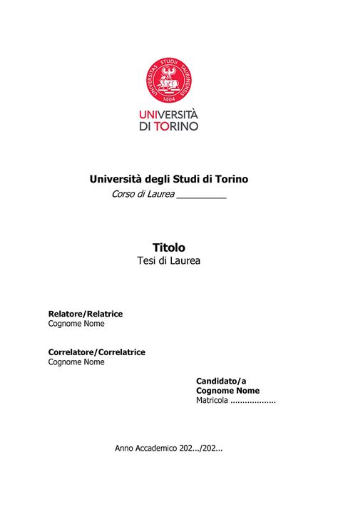Schema di un frontespizio di tesi