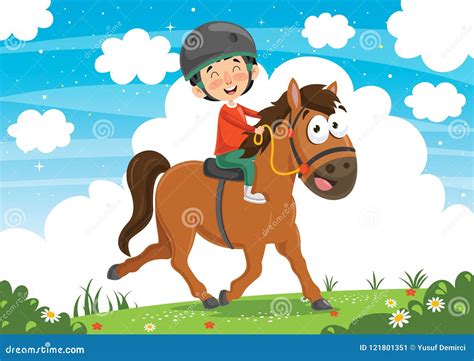 Illustrazione di un bambino con un cavallo in lontananza