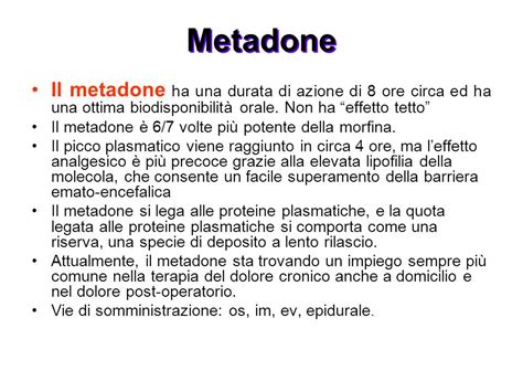 Grafico comparativo dell'efficacia di Metadone e Morfina a rilascio prolungato