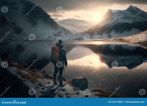 Paesaggio montano mozzafiato con un escursionista solitario