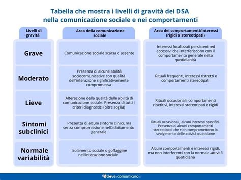 Infografica che mostra i tre livelli di gravità dell'autismo
